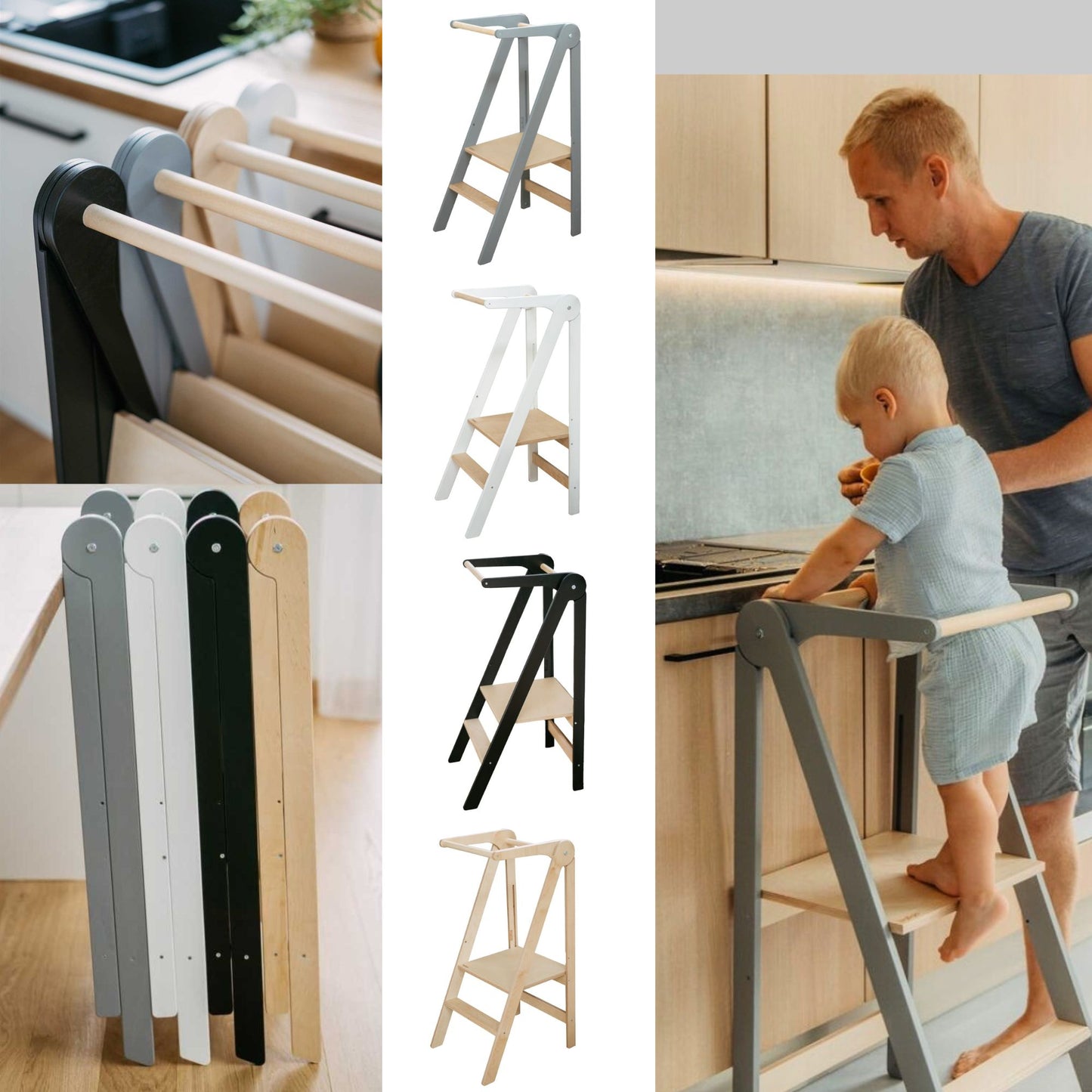 Foldable Kitchen Tower With Removable Rail by Leg&Go