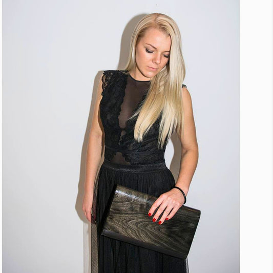 Large Glossy Wood Clutch