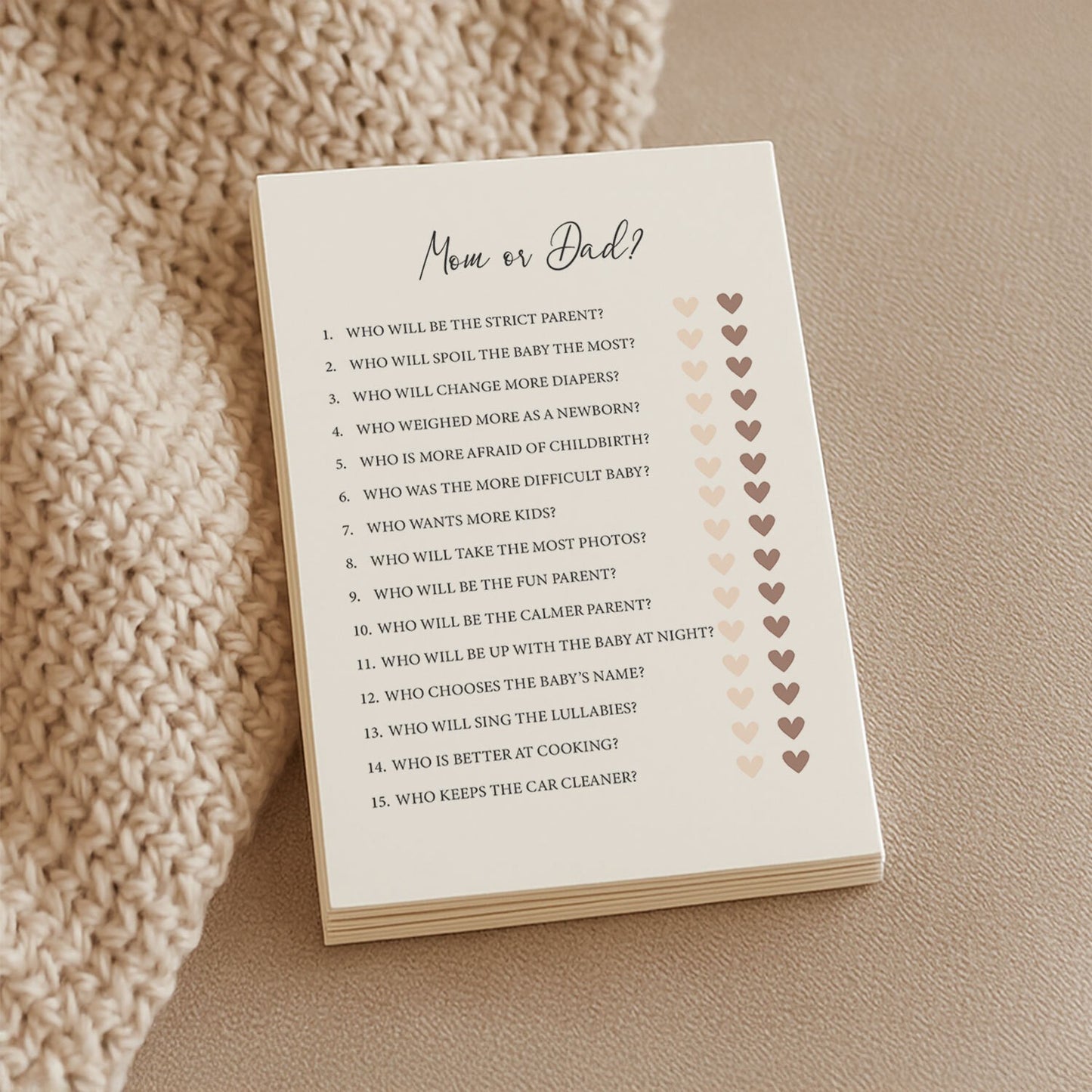 Baby Shower Game Cards - Mom or Dad