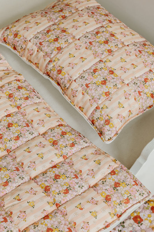 Cotton Quilted Patchwork Blanket + Pillow Set Large - Spring Garden