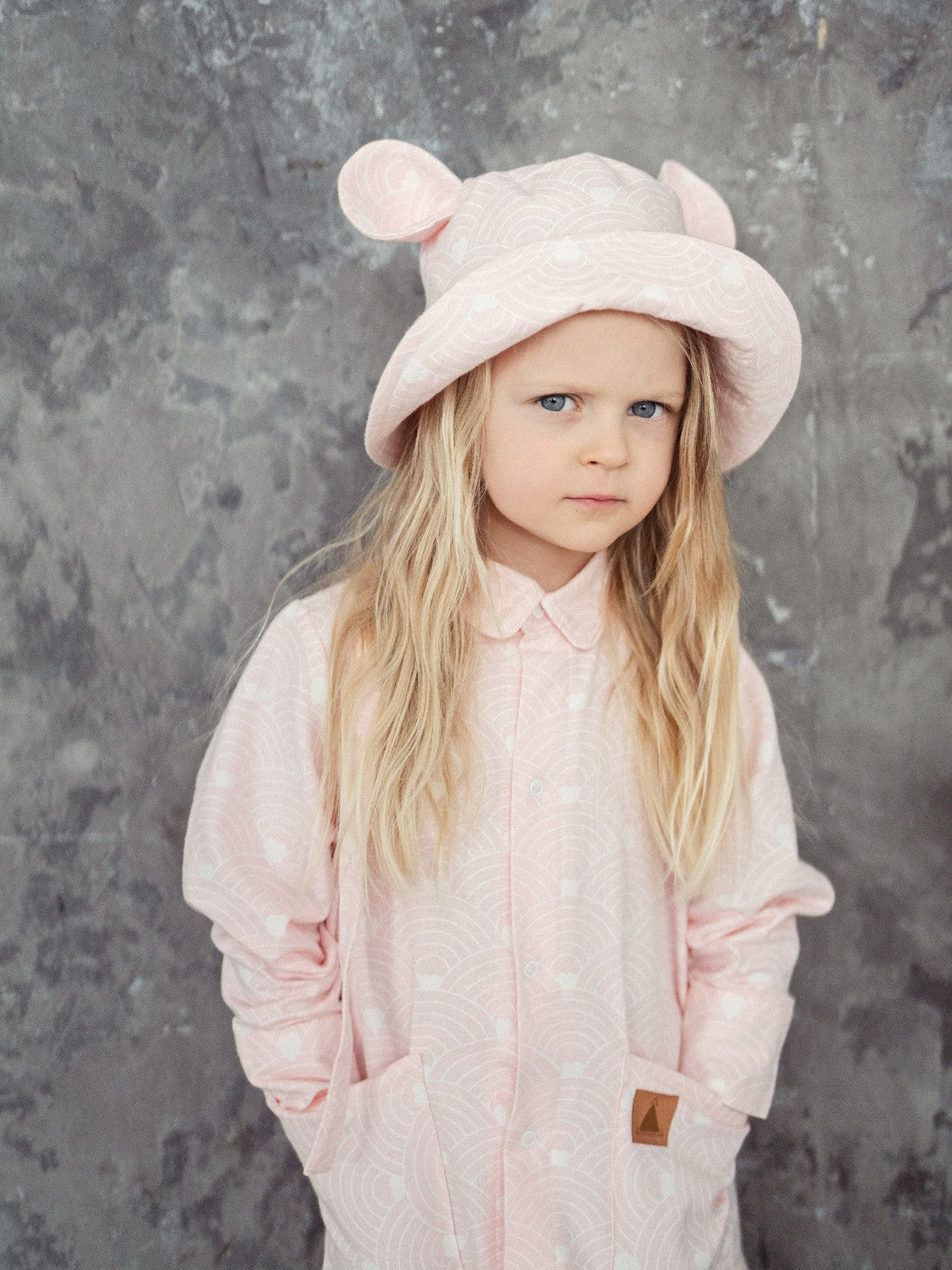 Kids Hat with Ears - Waves on Pink