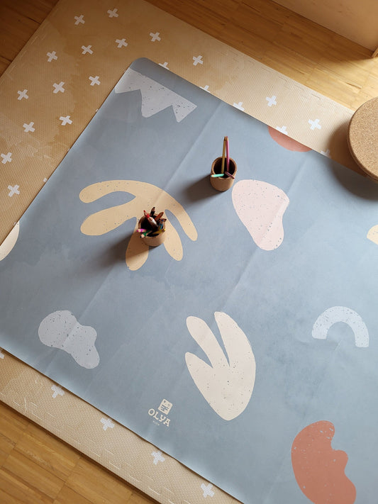 Kids Mealtime Floor Mat, Non-Slip & Waterproof - Organic Sea
