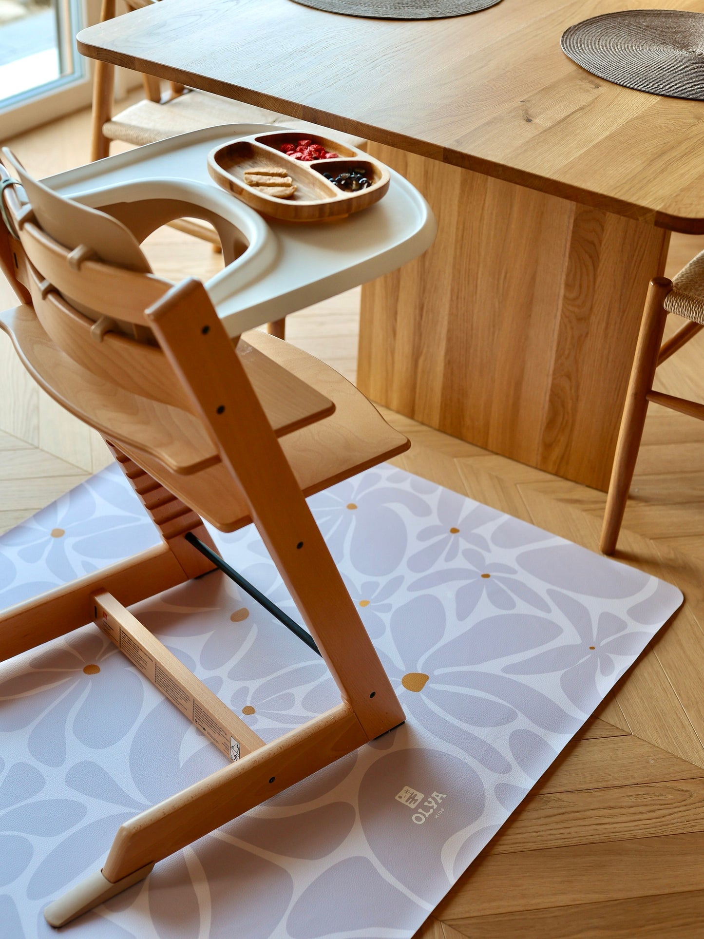 Kids Mealtime Floor Mat, Non-Slip & Waterproof - Daisy Lavender