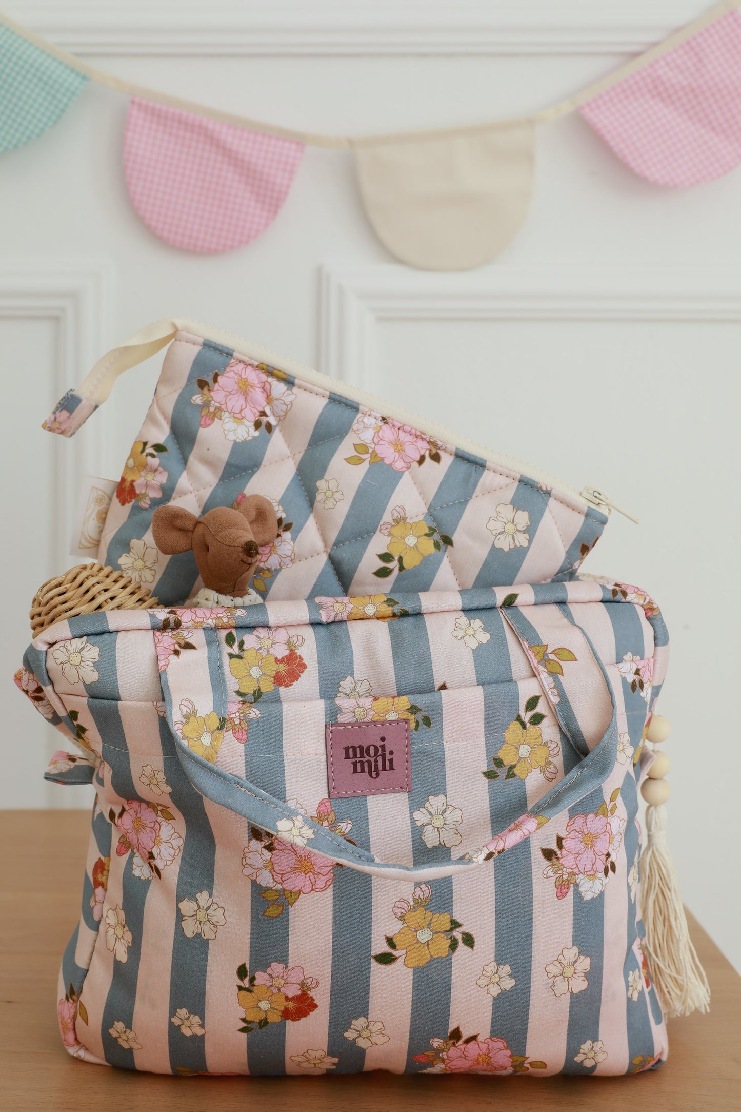 Make-Up Bag Set of 2 - Blue Stripes