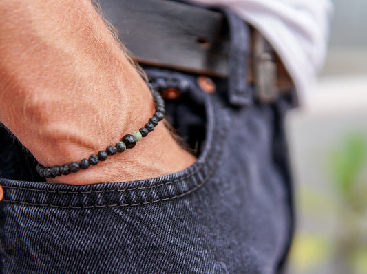 Lava Bracelet with 4mm Onyx and Turquoise for Men