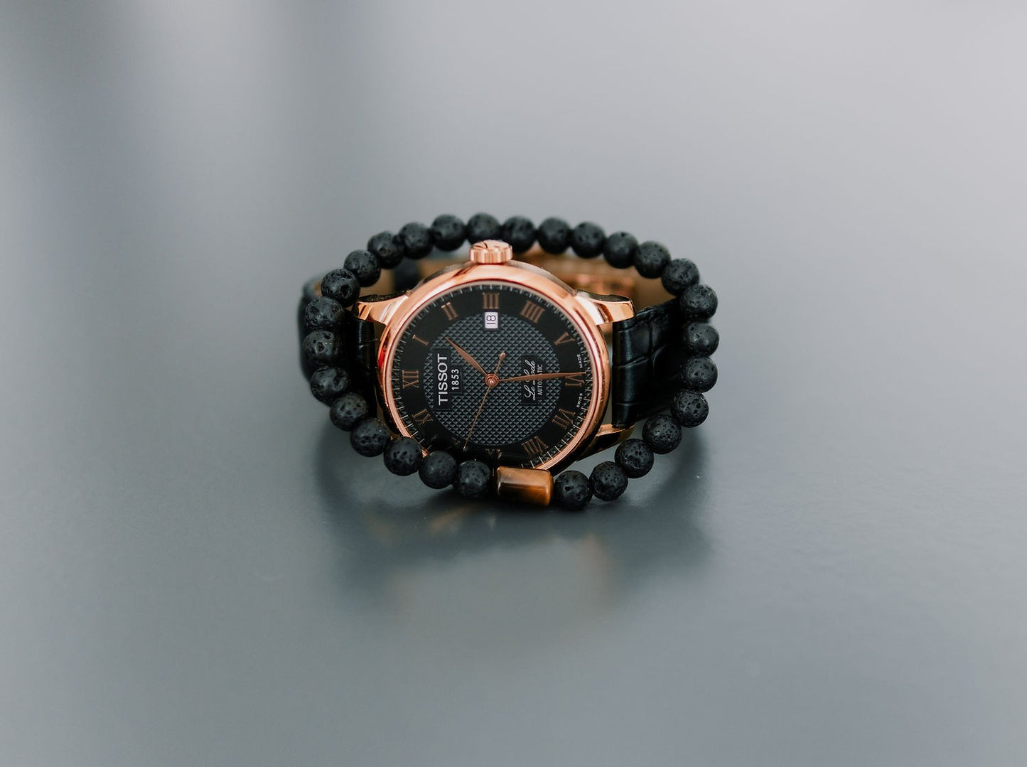 Lava Bracelet with 6mm Tiger Eye for Men