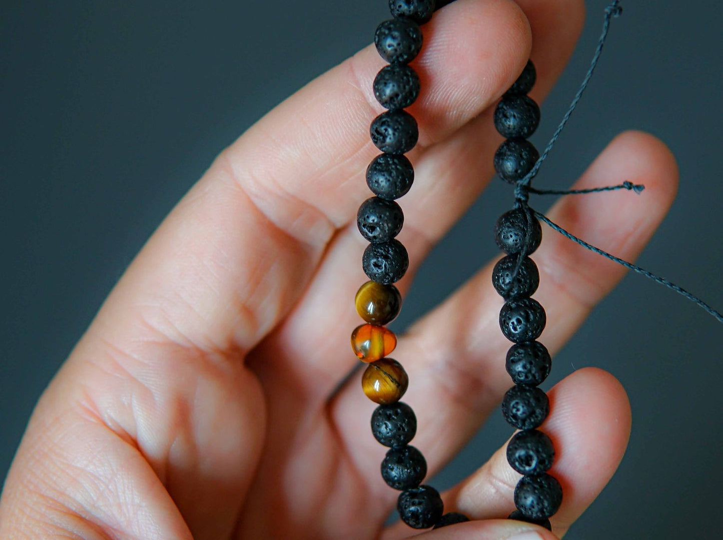 Lava Stone Bracelet with Amber and Tiger Eye