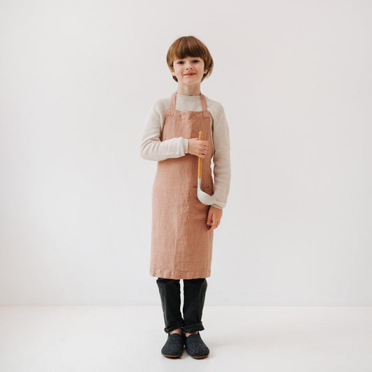 Linen Daily Apron for Kids - Cafe Creme