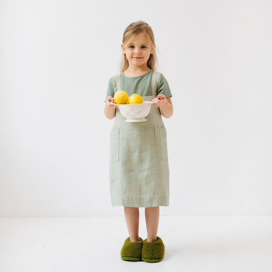 Linen Pinafore Apron for Kids - Sage