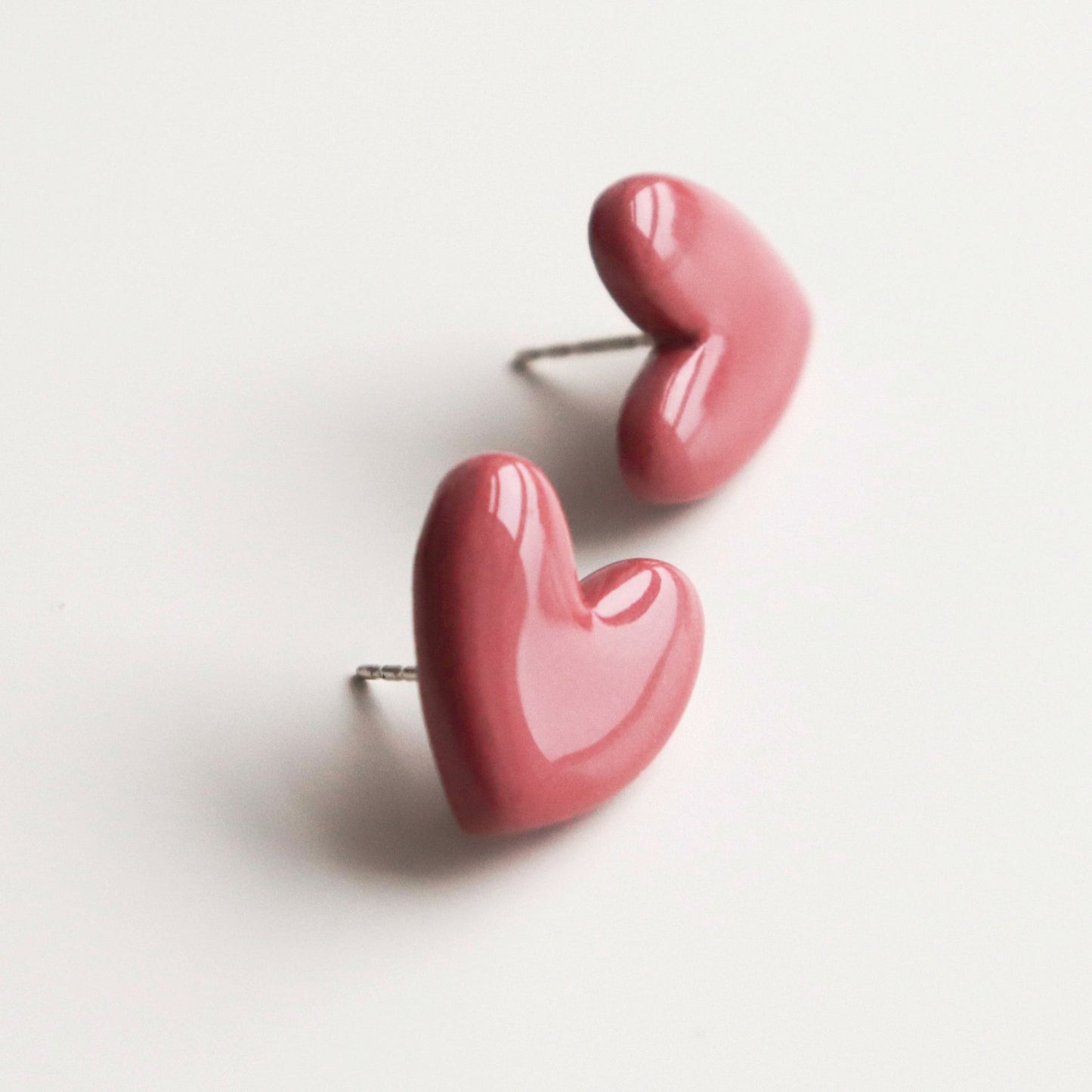 Porcelain Heart Studs - Pink