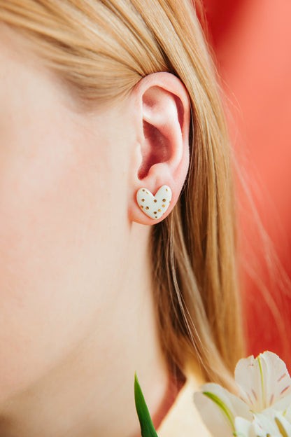 Porcelain Heart Studs - White