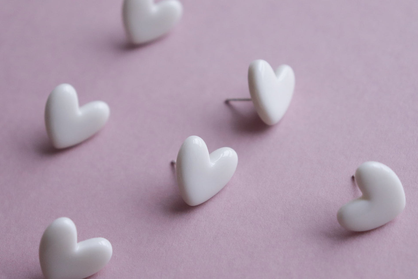 Porcelain Heart Studs - White