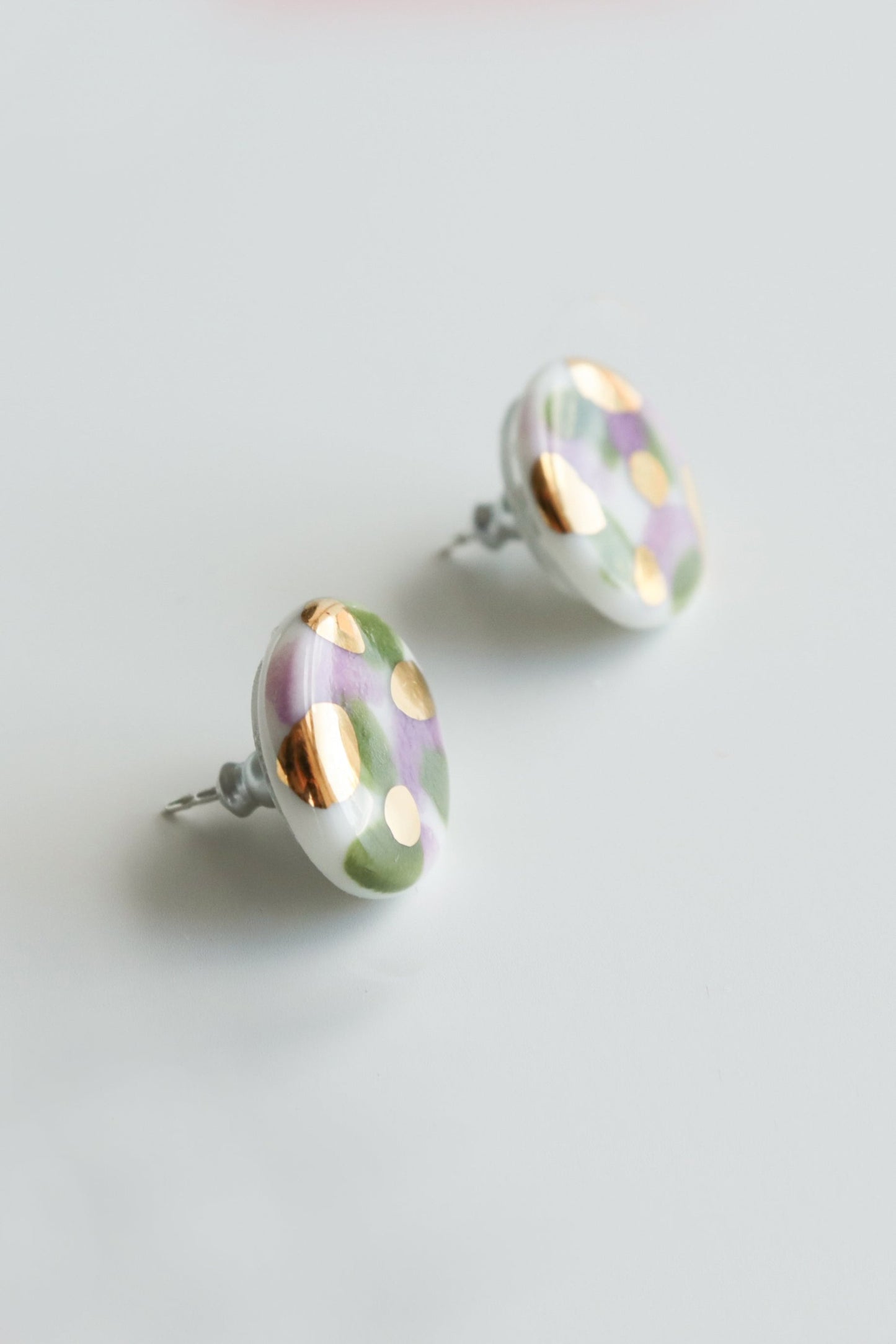 Porcelain Tache Studs - Green and Violet