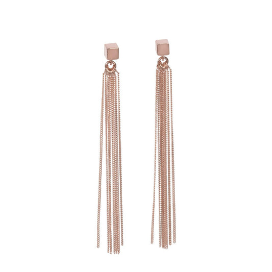 Solid C-Tassel Earrings - Rose Gold and Silver