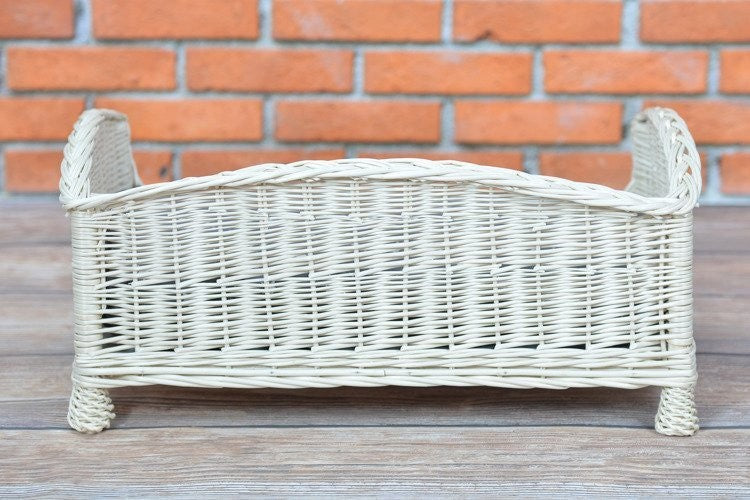 Whitewashed Wicker Pet Bed Alfie With Cushion, 74×52 cm