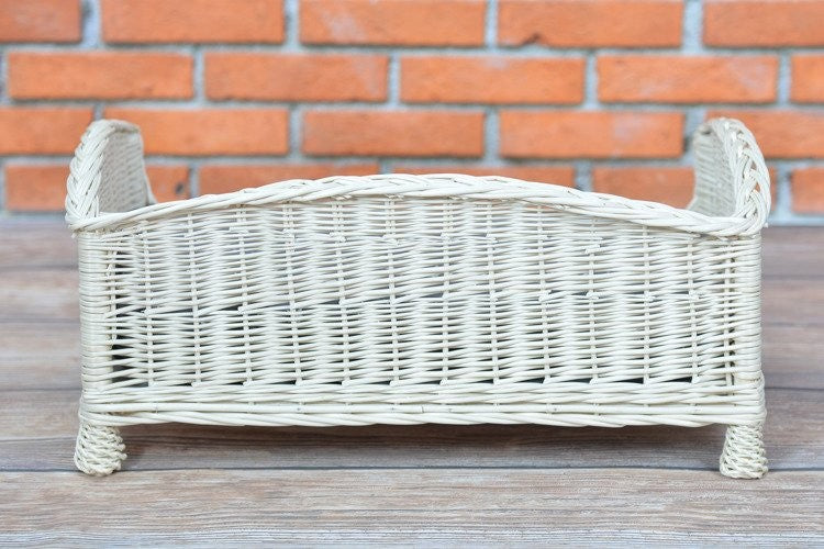 Whitewashed Wicker Pet Bed Alfie With Cushion, 84×62 cm
