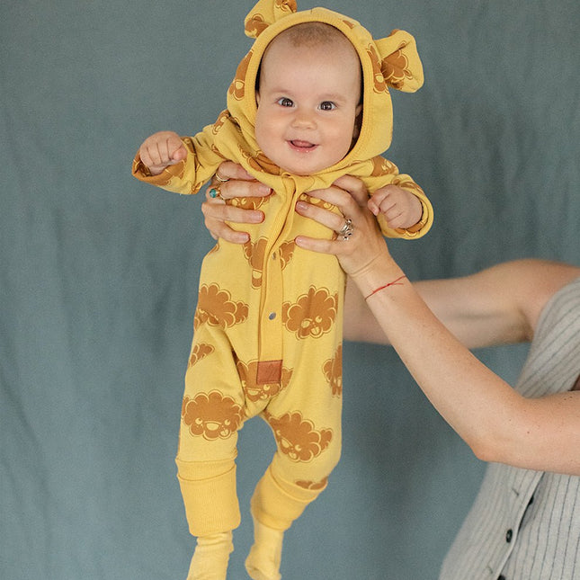 Eared Jumpsuit for Babies and Kids - Yellow with Clouds - LoveStyle World