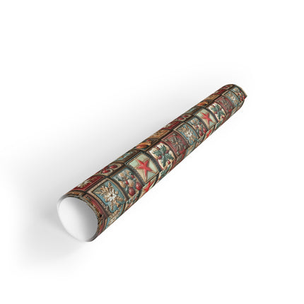 Rustic Holiday Gift Wrap Roll — Vintage Star & Ornament Pattern Premium Christmas wrapping paper