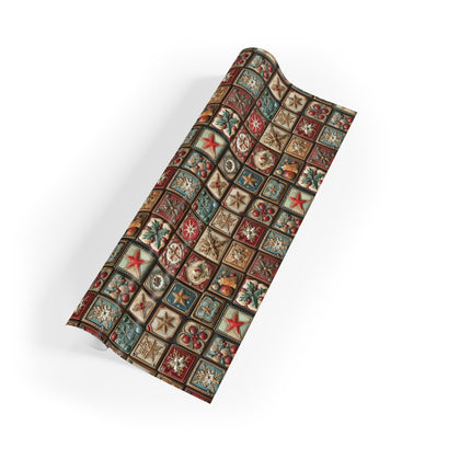 Rustic Holiday Gift Wrap Roll — Vintage Star & Ornament Pattern Premium Christmas wrapping paper