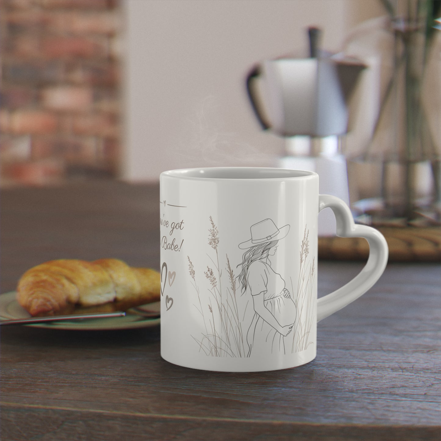 Personalized Expecting-Mom Mug with Custom Message Heart-Shaped Handle, Gift for Pregnant, mother-to-be, Coffee Lover Gift Present