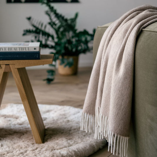 Natural Alpaca Wool Throw - Classic Fishbone