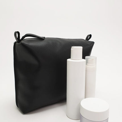 Leather Cosmetic Bag, Black - Large