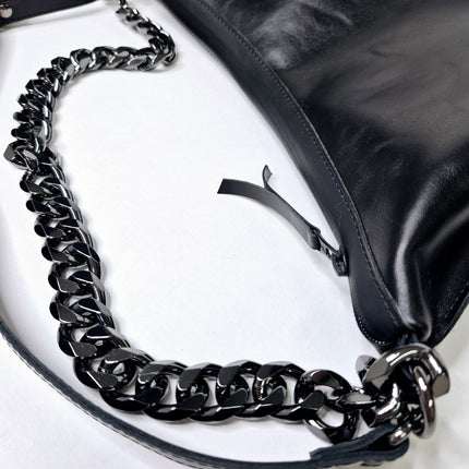Black Leather Hobo Bag - Large
