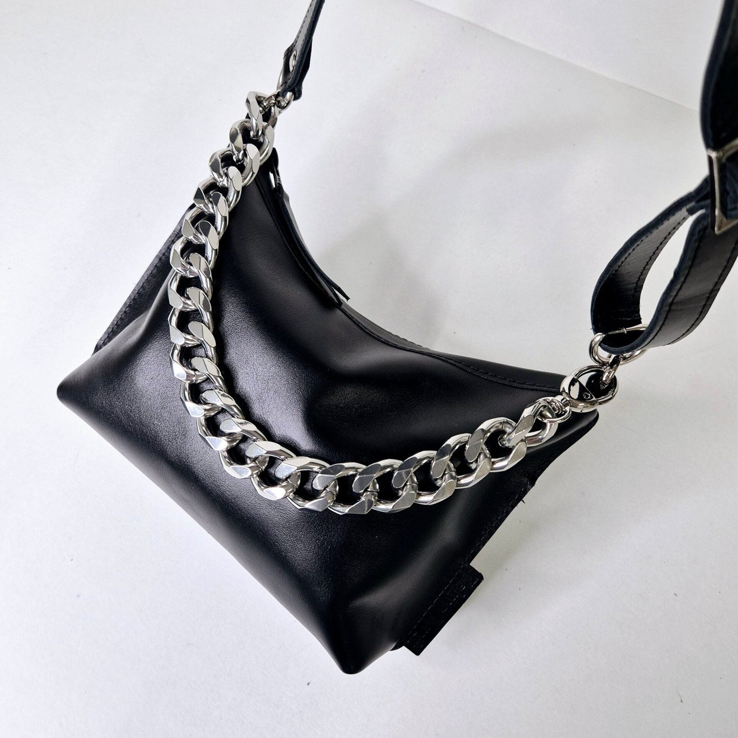 Black Leather Hobo Bag - Small