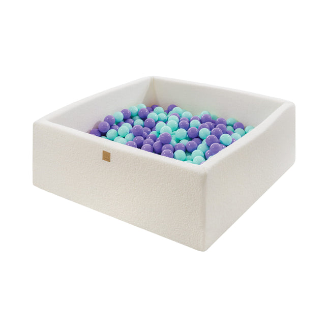 Ball Pit Boucle White Square Balls Pit 110x110x40cm - 400 Heather Mint Balls - LoveStyle World