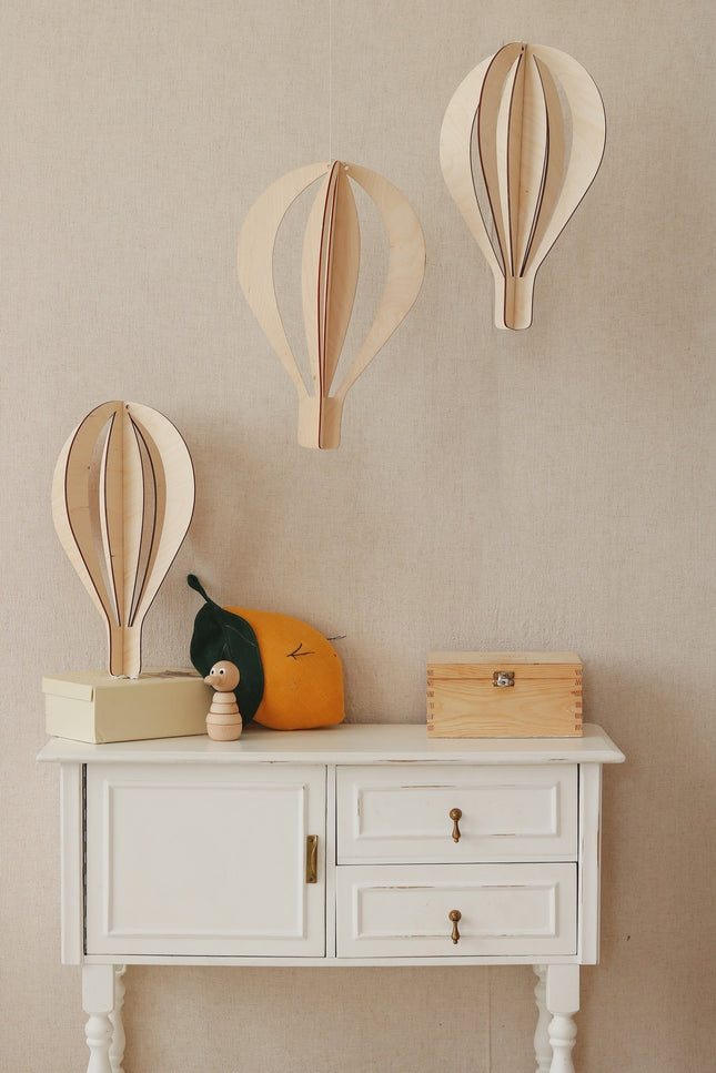 3D Wooden Ceiling Decoration - Set of 3 Hot Air Baloons