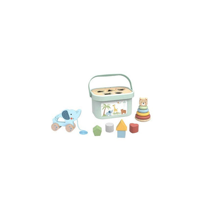 3in1 Toy Box - Sorting Blocks, Stackable Pyramid and Elephant On Wheels