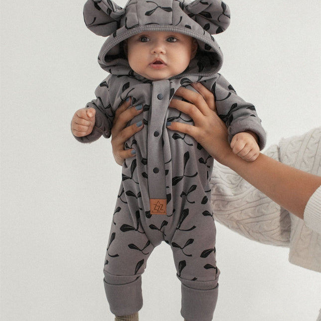Eared Jumpsuit for Babies and Kids - Steel with Maple Seeds - LoveStyle World