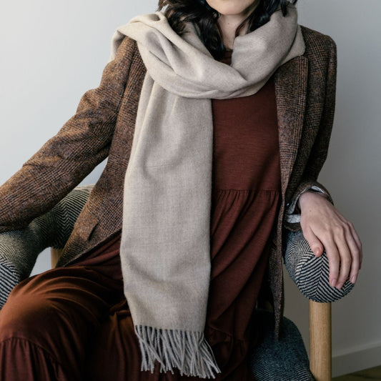 Natural Baby Alpaca Maxi-Scarf with Fringes