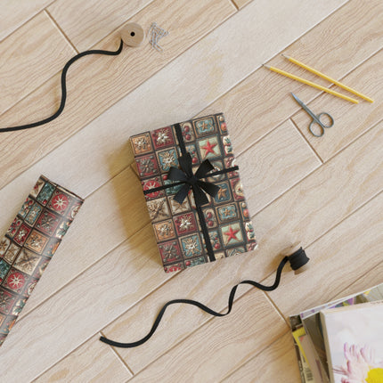 Rustic Holiday Gift Wrap Roll — Vintage Star & Ornament Pattern Premium Christmas wrapping paper