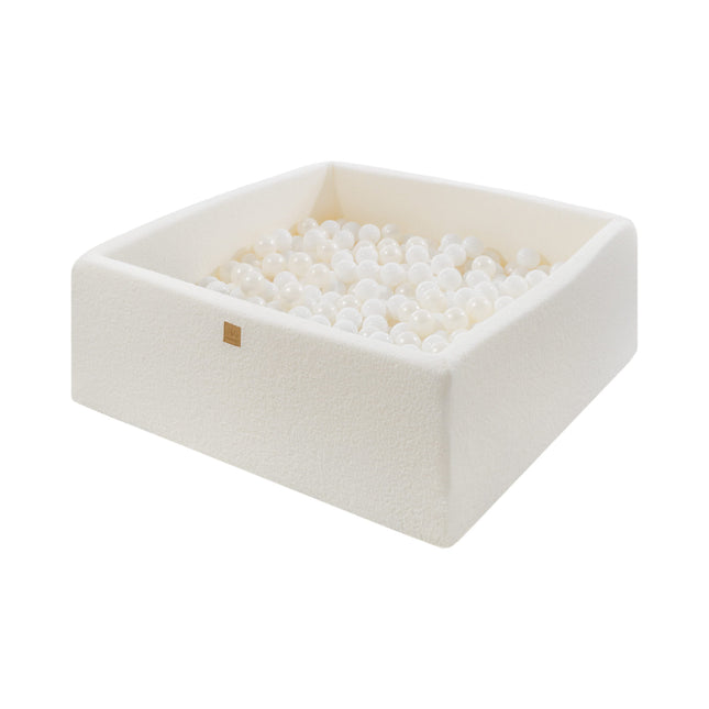 Ball Pit Boucle White Square Balls Pit 110x110x40cm - 400 White Pearl Balls - LoveStyle World