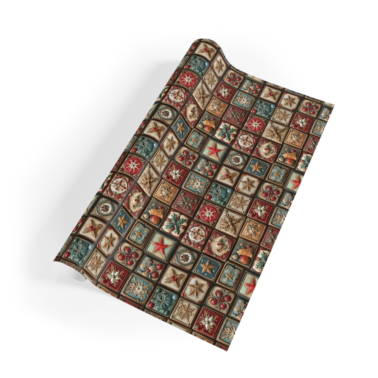 Rustic Holiday Gift Wrap Roll — Vintage Star & Ornament Pattern Premium Christmas wrapping paper