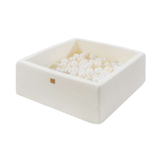 Ball Pit Boucle White Square Balls Pit 90x90x40cm - 200 White Pearl Balls - LoveStyle World