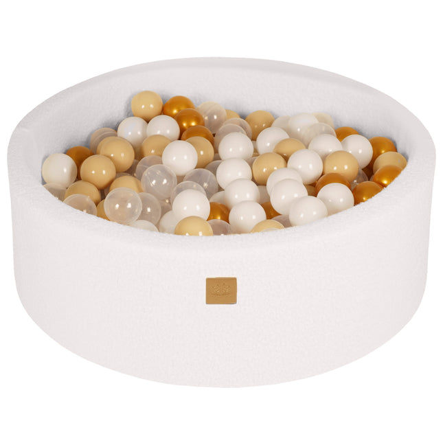 Ball Pit Round With 200 Gold/Beige/White/Transparent balls, 90x30cm - White Boucle - LoveStyle World