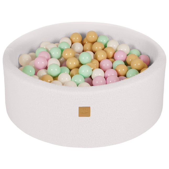Ball Pit Round With 200 Pastel pink/Mint/White/Beige balls, 90x30cm - White Boucle - LoveStyle World