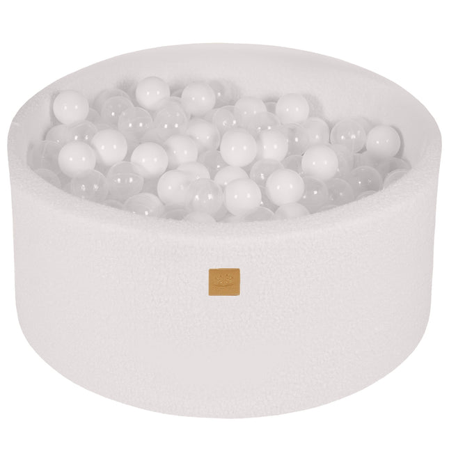 Ball Pit Round With 300 White/Transparent balls, 90x40cm - White Boucle - LoveStyle World