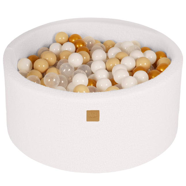 Ball Pit Round With 300 Gold/Beige/White/Transparent balls, 90x40cm - White Boucle - LoveStyle World