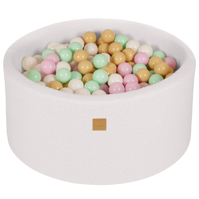 Ball Pit Round With 300 Pastel pink/Mint/White/Beige balls, 90x40cm - White Boucle - LoveStyle World