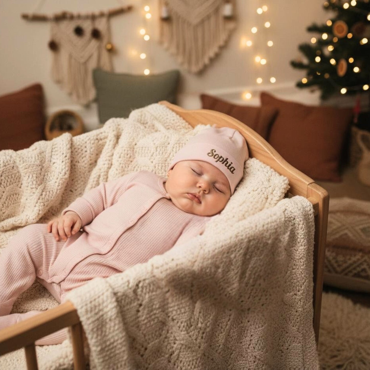 Personalized Organic Cotton Baby Beanie Custom Embroidery