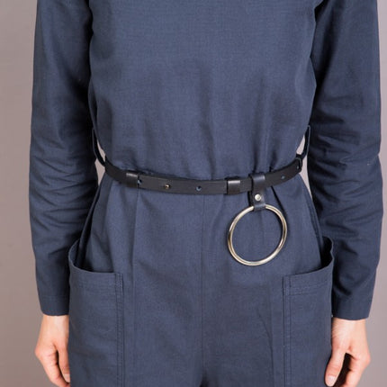 Black Leather Belt with Chain