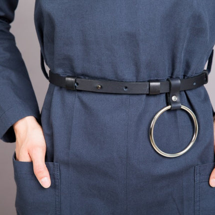 Black Leather Belt with Chain