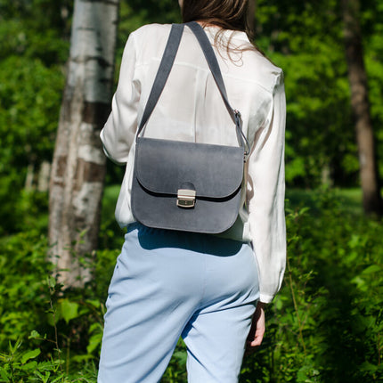Natural Leather Saddle Bag Large – Grey