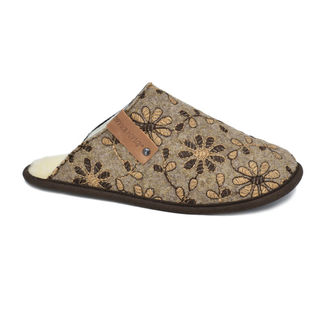 Jugu Slippers with Natural Felt and Wool - Floral Pattern v2 - LoveStyle World