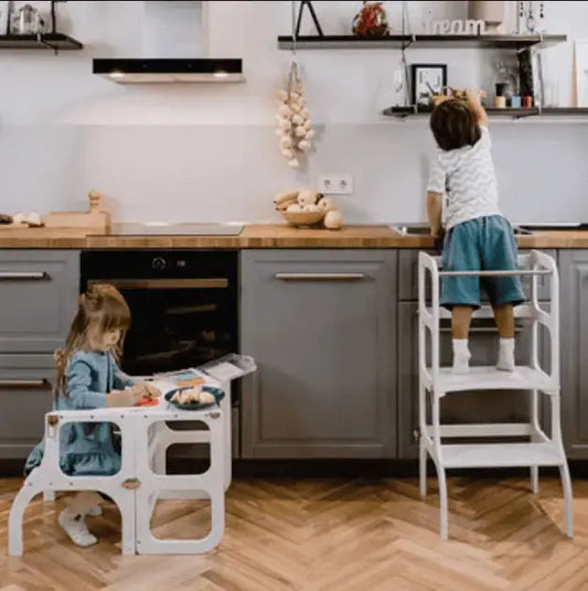 STEP'n'SIT® Convertible 2-in-1 Helper Tower/Table With Support Legs - Grey