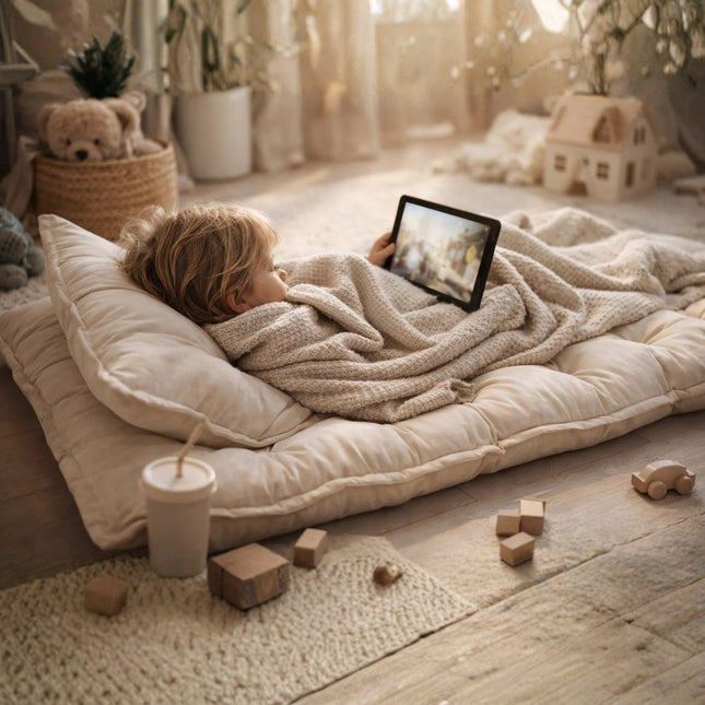 Quilted Kids' Floor Cushion, Beige, 3 Sizes Available
