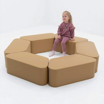 Hexagon Bench Bundle - 6 Beige Play Pouf Bench Offer